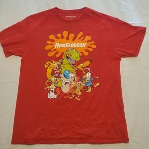 Nickelodeon T-shirt Red Mens Sz L Ren And Stimpy, Rugrats, Catdog Rocco, Reptar